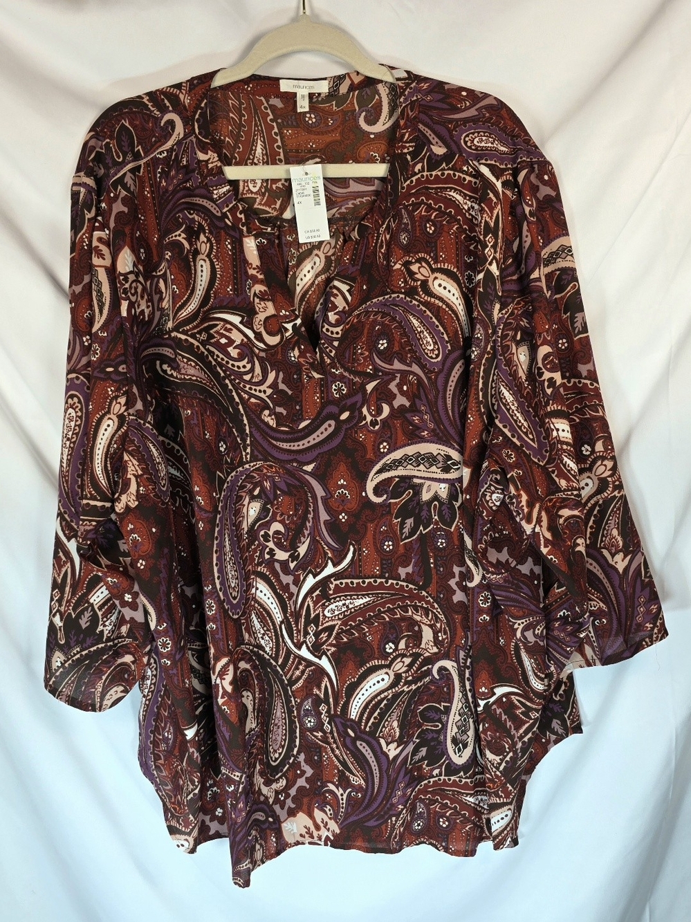 NWT Maurices Paisley Popover Blouse Sz 4X Fall Cottagecore Boho Flowy Office
